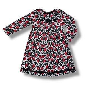 Hanna Andersson Girls Holiday Dress 6-7 Black Red Floral Long Sleeve Cotton Bows